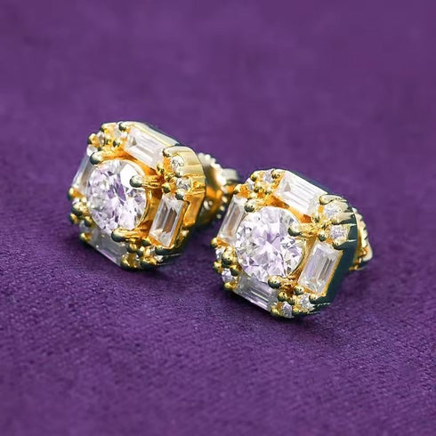Baguette Halo VVS Moissanite Stud Earrings