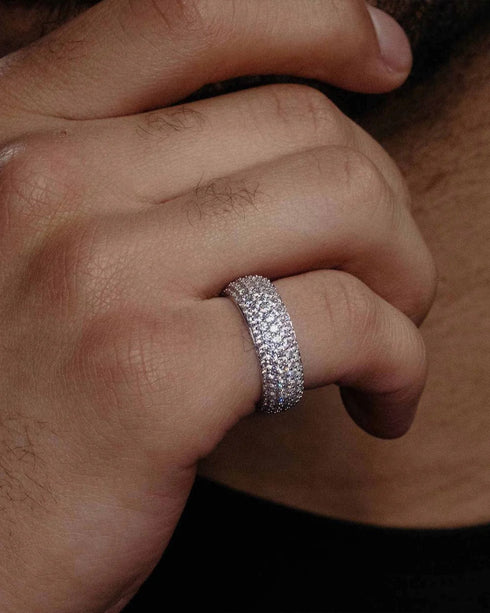 5-Row Iced Out 925 Sterling Silver Band Ring