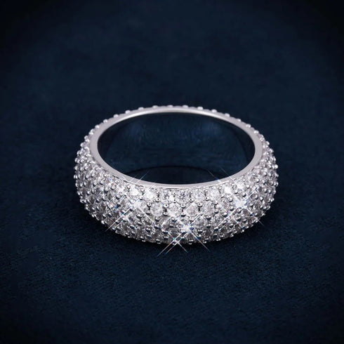 5-Row Iced Out 925 Sterling Silver Band Ring