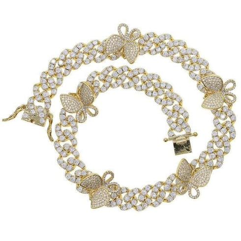 12MM Miami cuban link chain pink butterfly choker