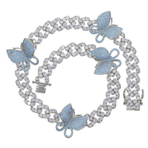 12MM Miami cuban link chain pink butterfly choker