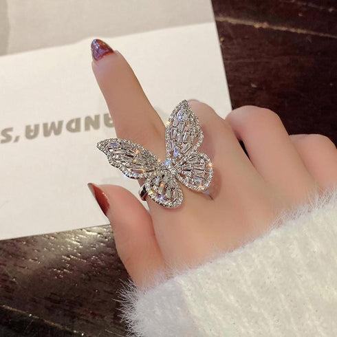 Adjustable Silver Butterfly Ring