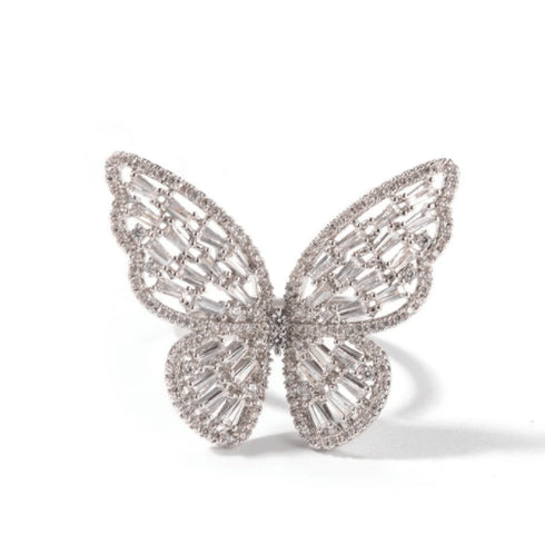 Adjustable Silver Butterfly Ring