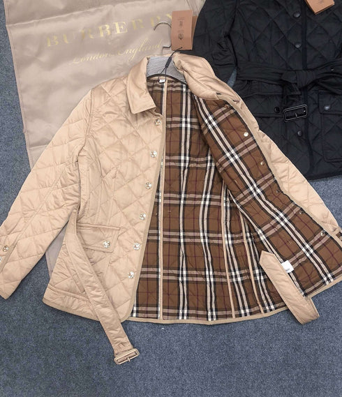 Burberry Belted Diamond-Quilted Jacket