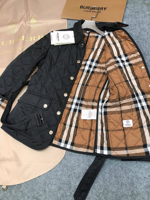 Burberry Belted Diamond-Quilted Jacket