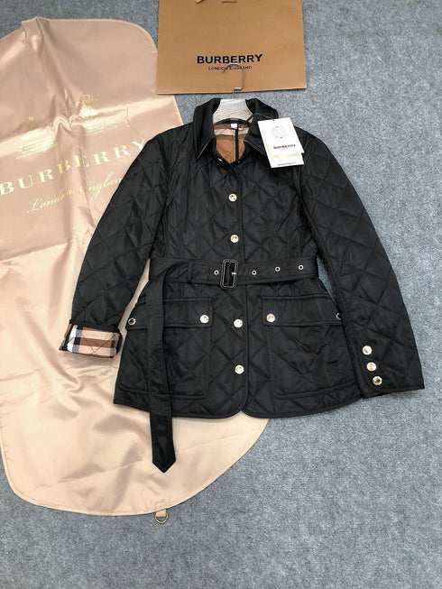 Burberry Belted Diamond-Quilted Jacket