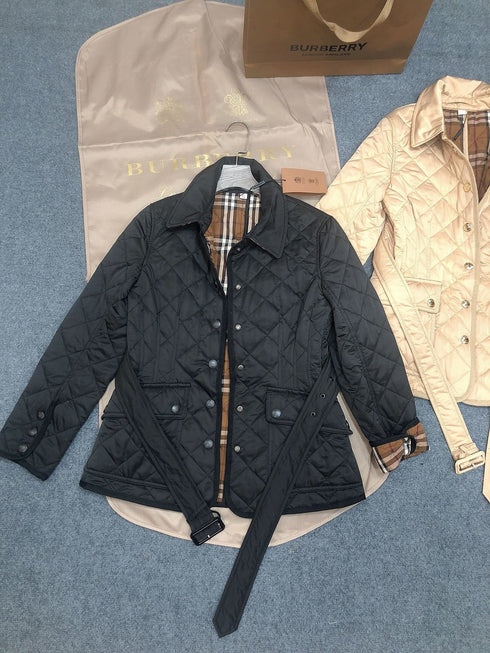 Burberry Belted Diamond-Quilted Jacket