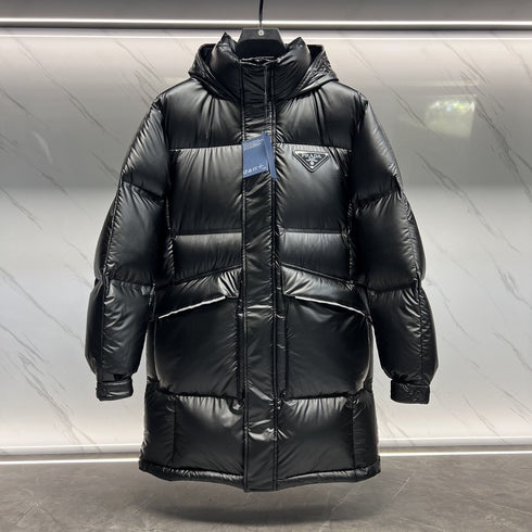 Prada Black Hooded Glossy Quilted Puffer Jacket