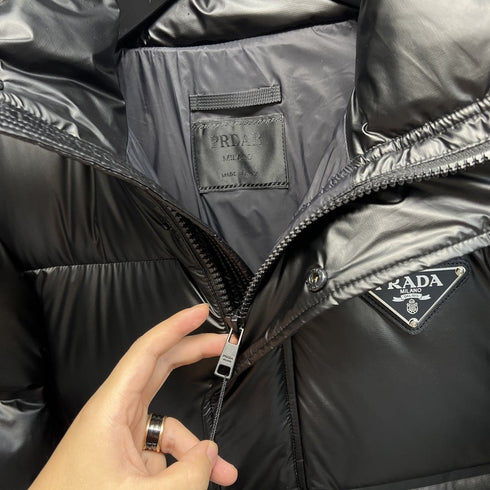 Prada Black Hooded Glossy Quilted Puffer Jacket