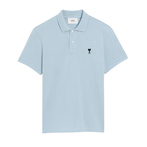 Polo Bleu Ciel Ami de Coeur Noir en Coton