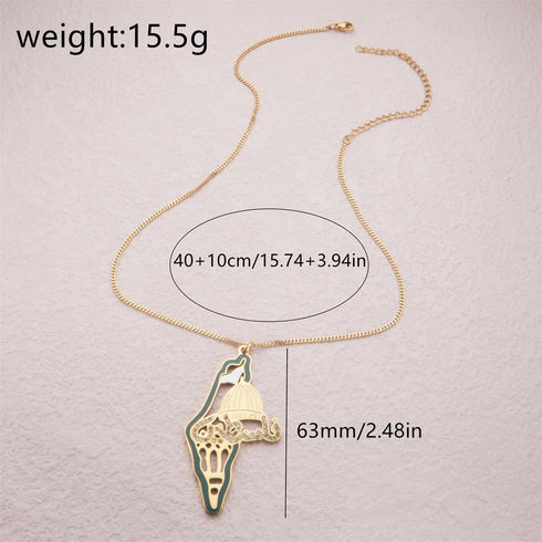 Palestine Dome Map Stainless Steel Pendant Necklace with Diamond Accents