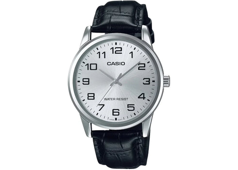 Casio Men’s Silver Dial Analog Watch with Black Leather Strap MTP-V001L-7BUDF