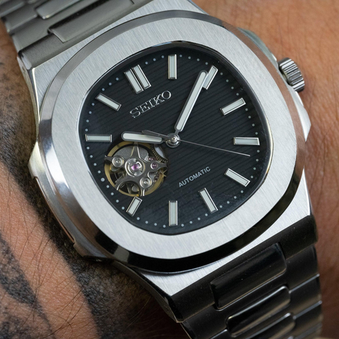 Seiko Mod Nautilus Open Heart | Black