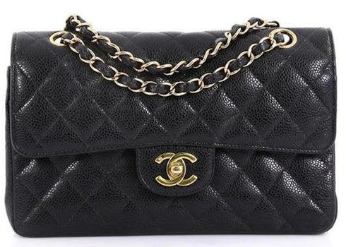 Chanel Classic Double Flap Quilted Caviar Gold-tone Small Black