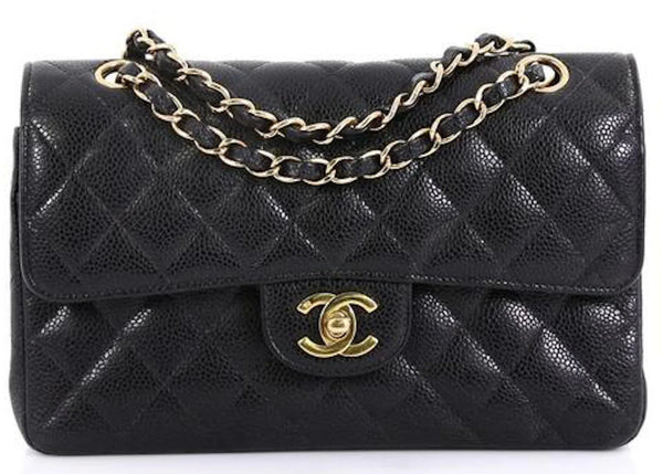 Chanel Classic Double Flap Quilted Caviar Gold-tone Small Black