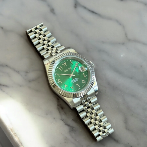 SEIKO MOD DATEJUST ARABIC DIAL | SILVER GREEN