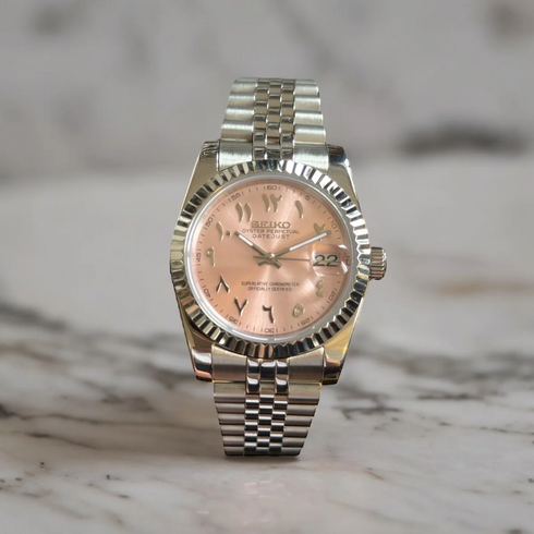 SEIKO MOD DATEJUST ARABIC DIAL | SILVER ROSE