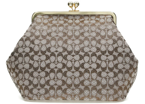 Coach Large Kisslock Crystal Signature Jacquard Frame Bag Brass/Burnished Amber