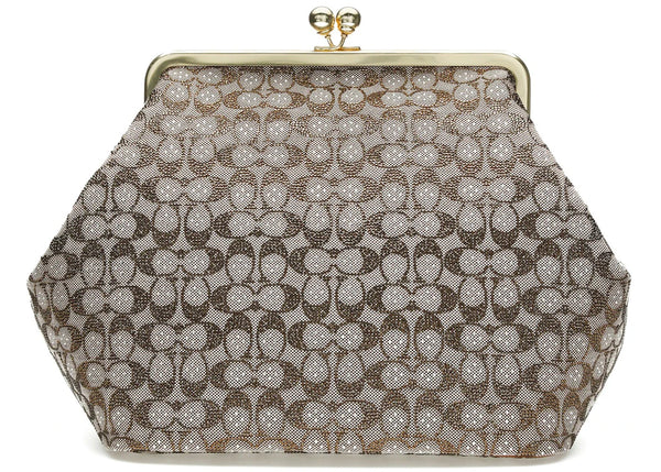Coach Large Kisslock Crystal Signature Jacquard Frame Bag Brass/Burnished Amber