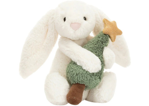 Jellycat Bashful Bunny with Christmas Tree Plush