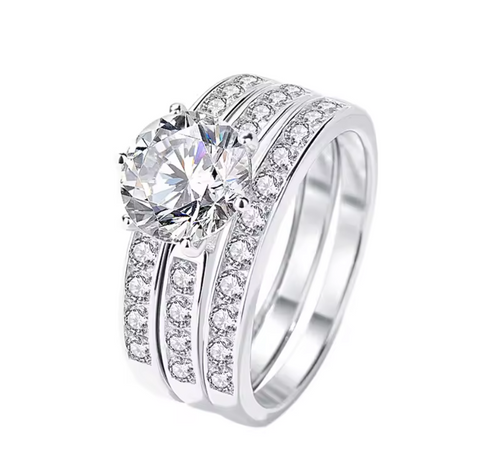 2CT Three Row Diamond 925 Sterling Silver Moissanite Ring