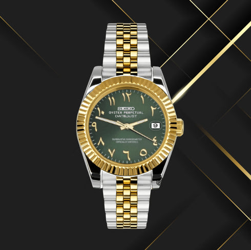 Seikojust Silver Gold Jubilee Arabic Green Dial