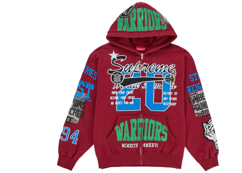 Supreme Warriors Applique Zip Up Hooded Sweatshirt Red