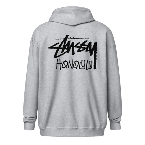 Stussy Honolulu Fleece Zip-Up Hoodie in Grey C
