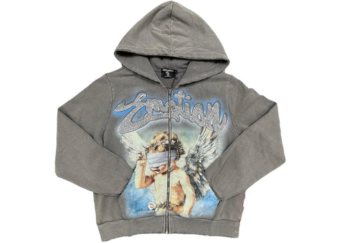 Mixed Emotion Rhinestone Hoodie Grey