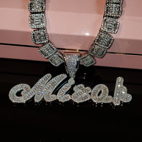 Custom Brush Cursive Iced Out Name Necklace