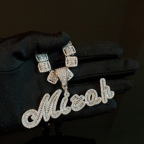 Custom Brush Cursive Iced Out Name Necklace
