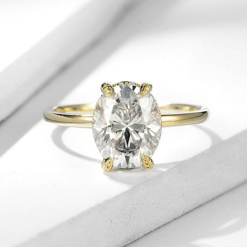 10K or 14K Solid Gold D Color Clarity VVS Oval Moissanite Engagement Ring
