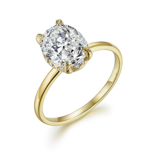 10K or 14K Solid Gold D Color Clarity VVS Oval Moissanite Engagement Ring