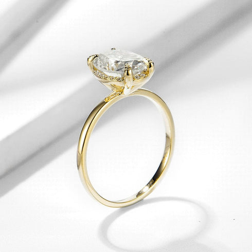 10K or 14K Solid Gold D Color Clarity VVS Oval Moissanite Engagement Ring