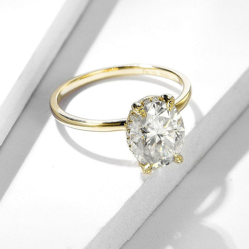 10K or 14K Solid Gold D Color Clarity VVS Oval Moissanite Engagement Ring