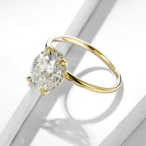 10K or 14K Solid Gold D Color Clarity VVS Oval Moissanite Engagement Ring