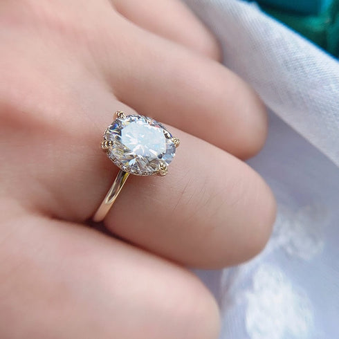 10K or 14K Solid Gold D Color Clarity VVS Oval Moissanite Engagement Ring