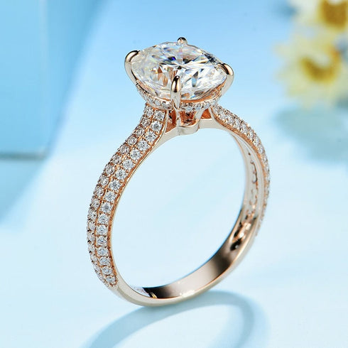 10K Solid Rose Gold 5CT VVS Moissanite Engagement Ring