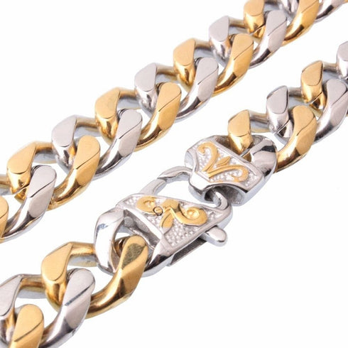 VVS Jewelry Stainless Steel Two-tone Curb Cuban Chain + FREE bracelet
