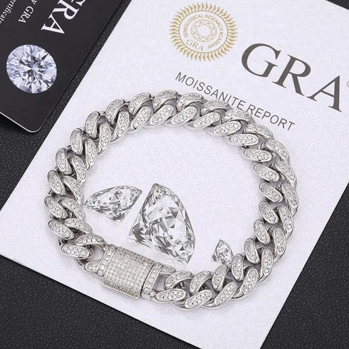 12mm 925 Sterling Silver VVS Moissanite Cuban Bracelet