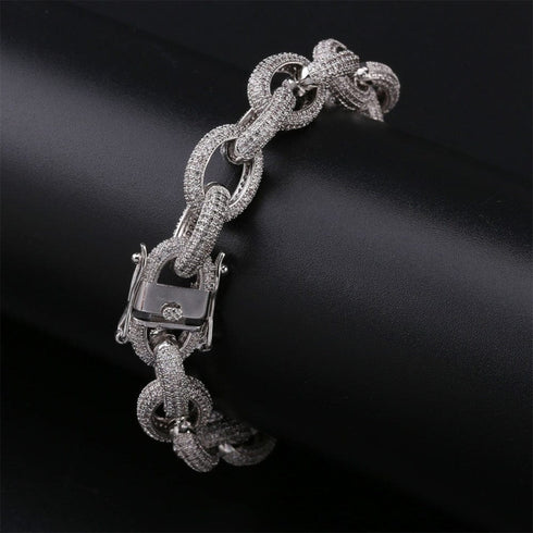 12mm Micro Pave Iced Out Rolo Chain Bracelet