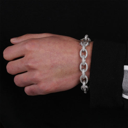 12mm Micro Pave Iced Out Rolo Chain Bracelet