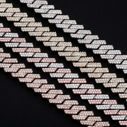 12mm Diamond Prong Cuban Chain Two Tone Rose Gold & Silver