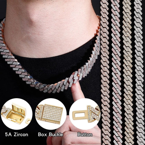 12mm Diamond Prong Cuban Chain Two Tone Rose Gold & Silver
