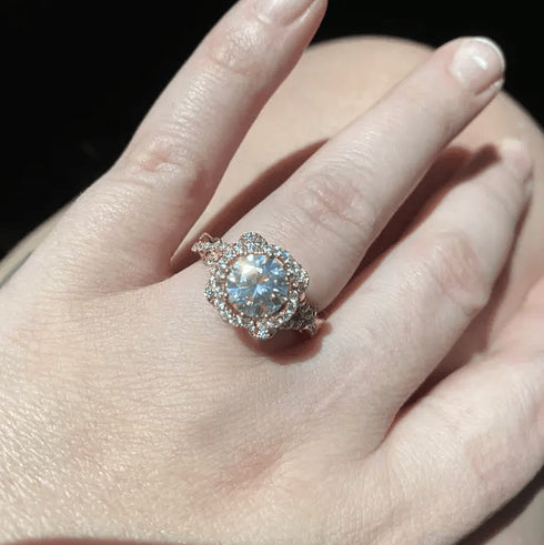 14K/18K Solid Rose Gold Flower Cut 2 CT Moissanite Engagement Ring
