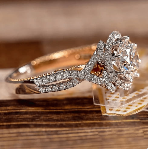 14K/18K Solid Rose Gold Flower Cut 2 CT Moissanite Engagement Ring