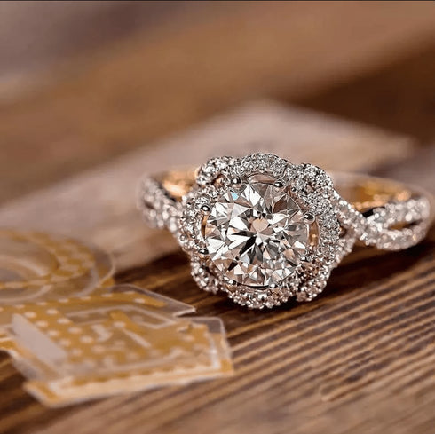 14K/18K Solid Rose Gold Flower Cut 2 CT Moissanite Engagement Ring