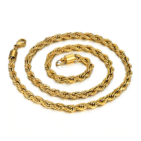 14k Gold 316L Stainless Steel Rope Chain