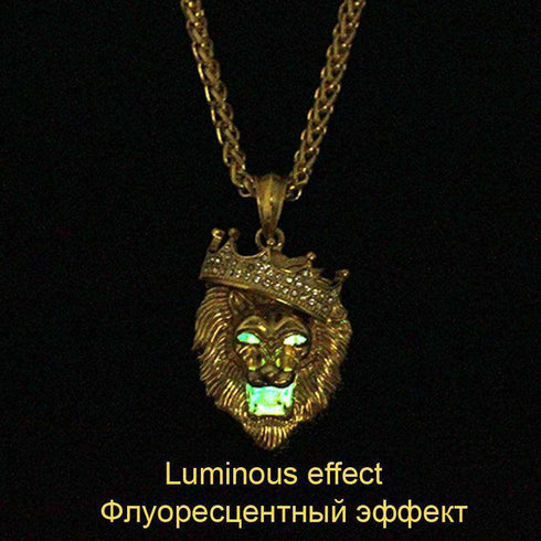 14k Gold Plated Fluorescent Lion Head Pendant Necklace