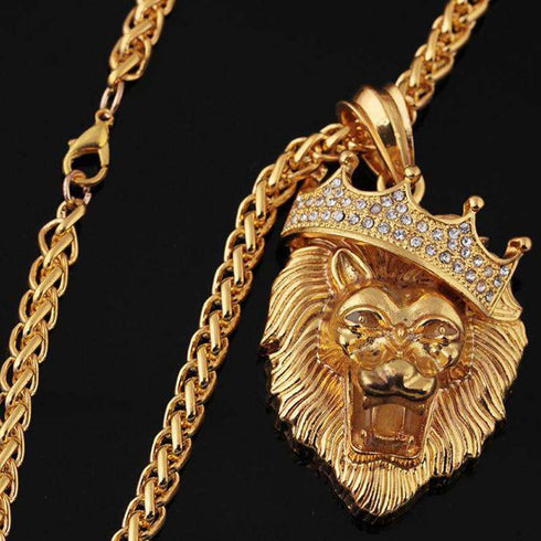 14k Gold Plated Fluorescent Lion Head Pendant Necklace